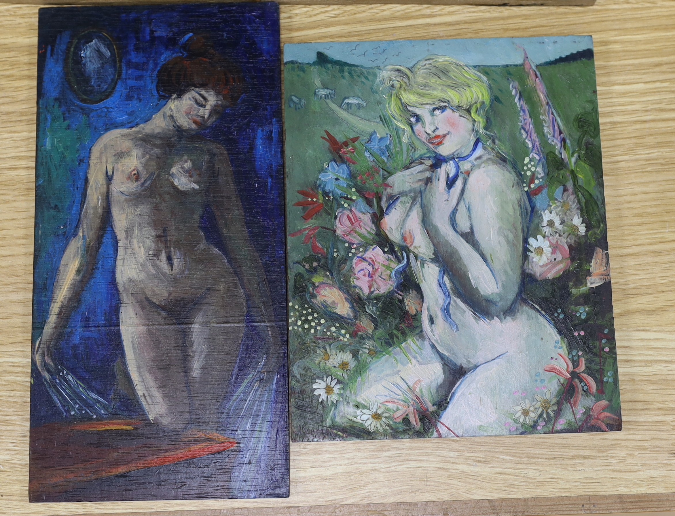 Gabriel Summers (b.1962), four oils on panel, Female nudes, all signed and dated verso, c.1996, largest 19 x 30cm, unframed